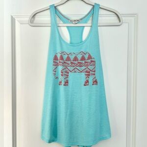 Billabong Aqua Follow Them Racer Back Tank Top with Tribal Elephant Design